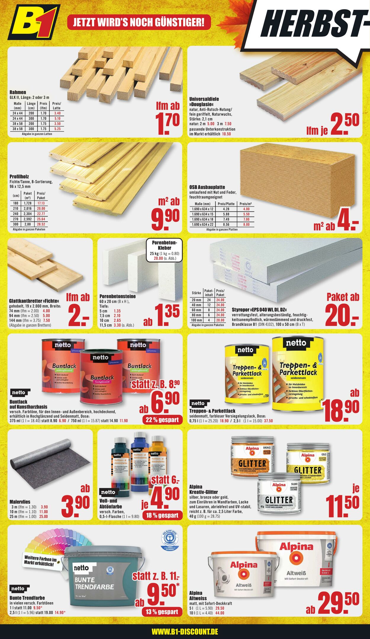 Prospekt B1 Discount Baumarkt 26.10.2024 - 01.11.2024