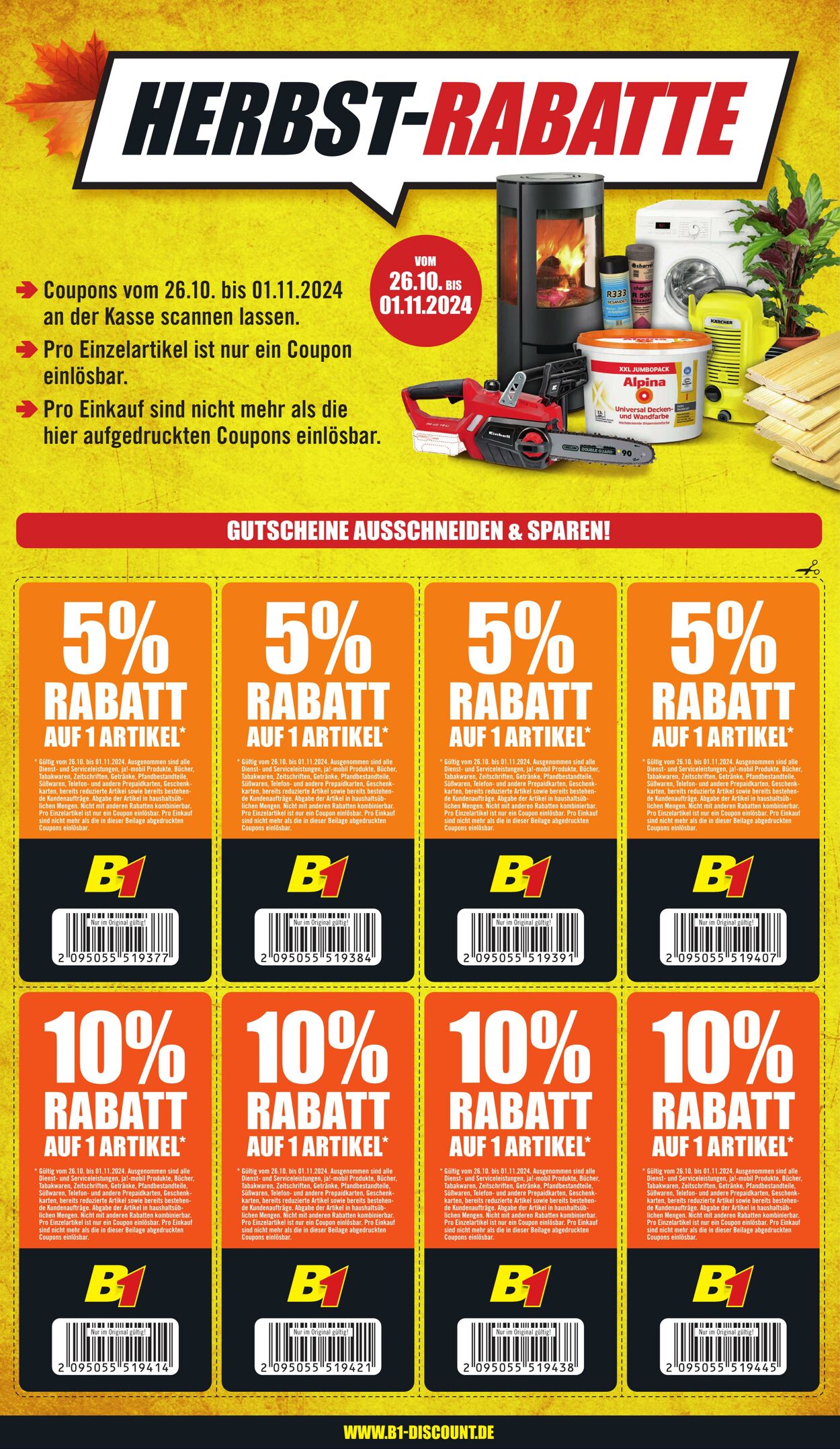 Prospekt B1 Discount Baumarkt 26.10.2024 - 01.11.2024