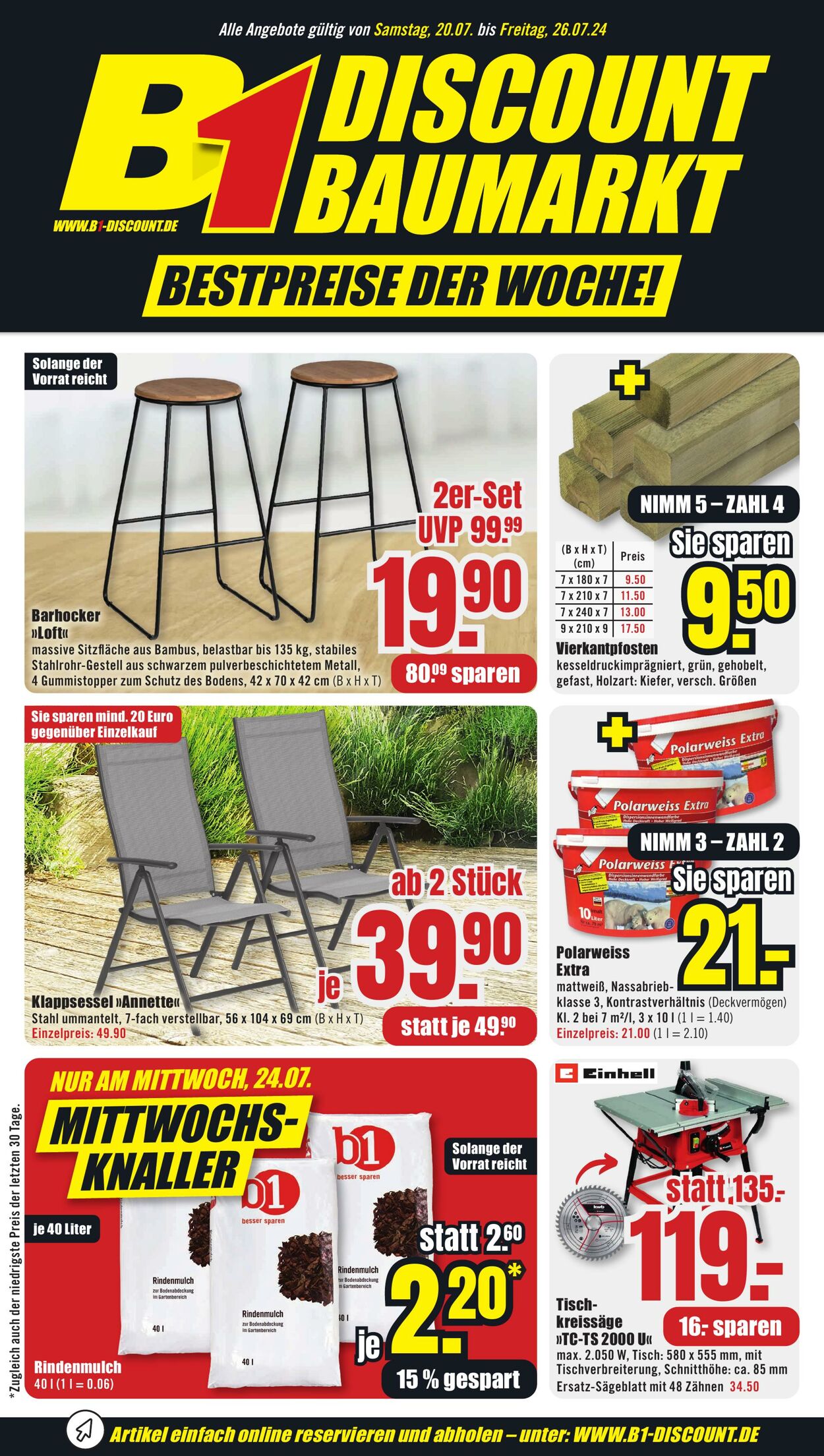 Prospekt B1 Discount Baumarkt 20.07.2024 - 26.07.2024