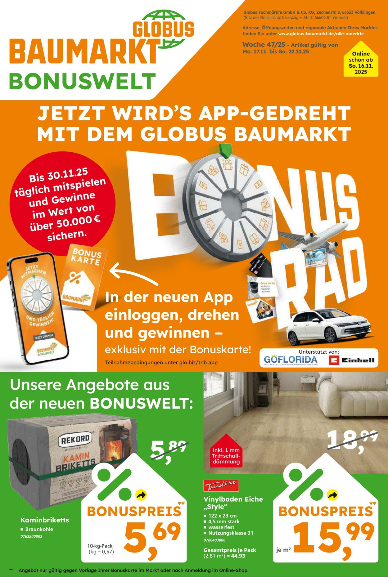Prospekt Globus Baumarkt 16.11.2025 - 22.11.2025