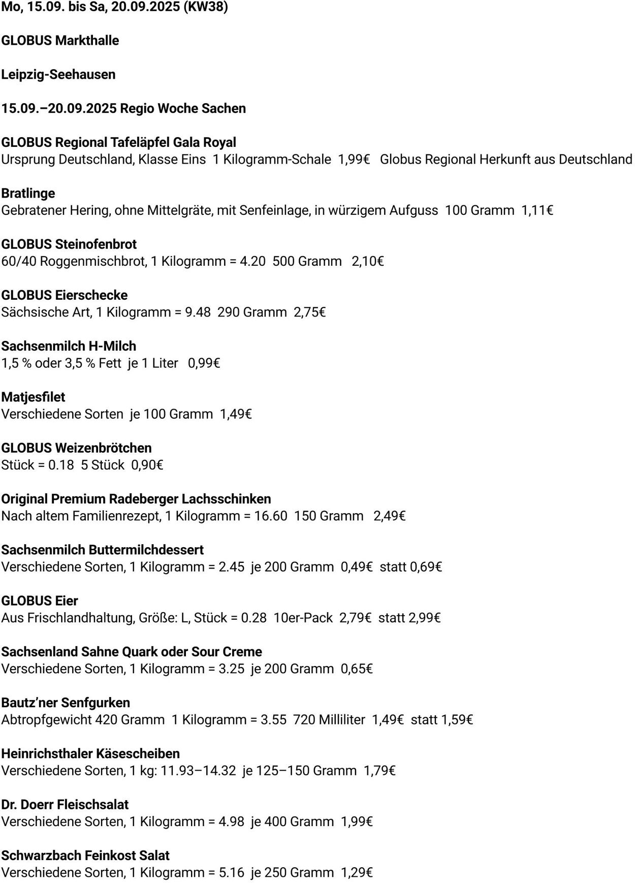 Prospekt Globus 15.09.2025 - 20.09.2025