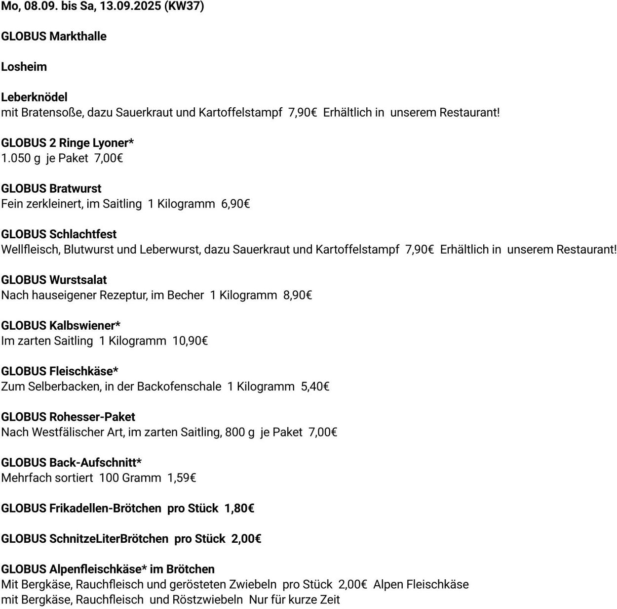 Prospekt Globus 08.09.2025 - 13.09.2025