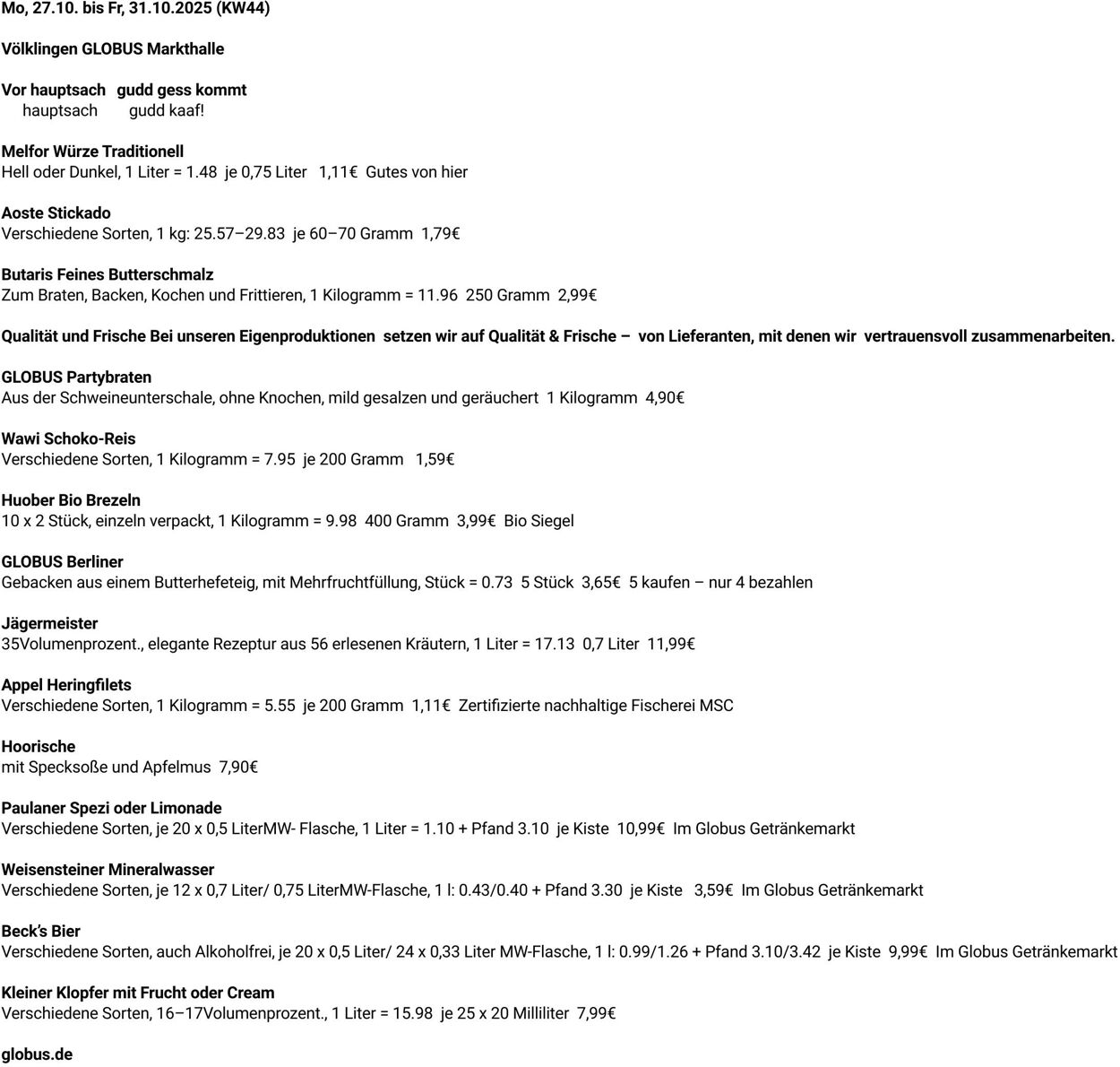 Prospekt Globus 27.10.2025 - 01.11.2025