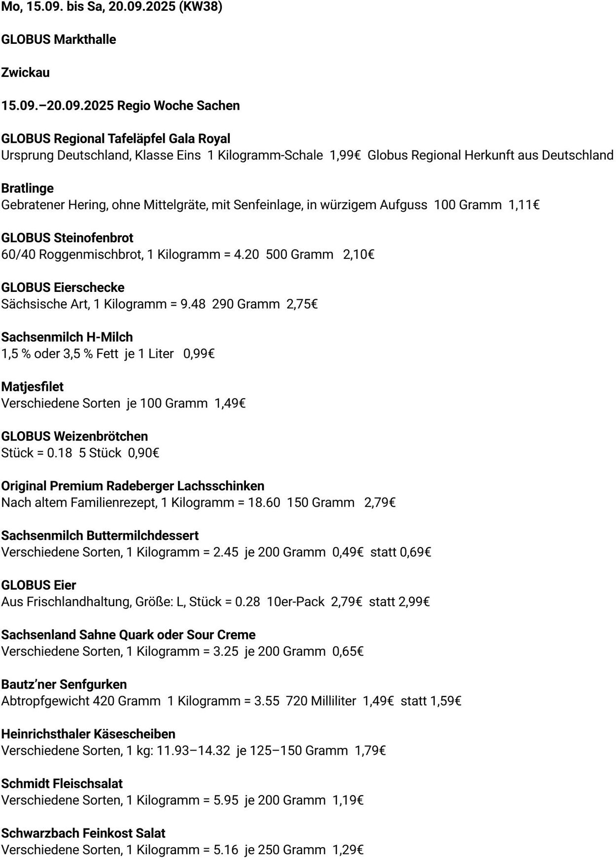 Prospekt Globus 15.09.2025 - 20.09.2025