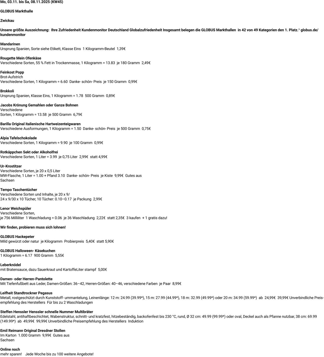 Prospekt Globus 03.11.2025 - 08.11.2025
