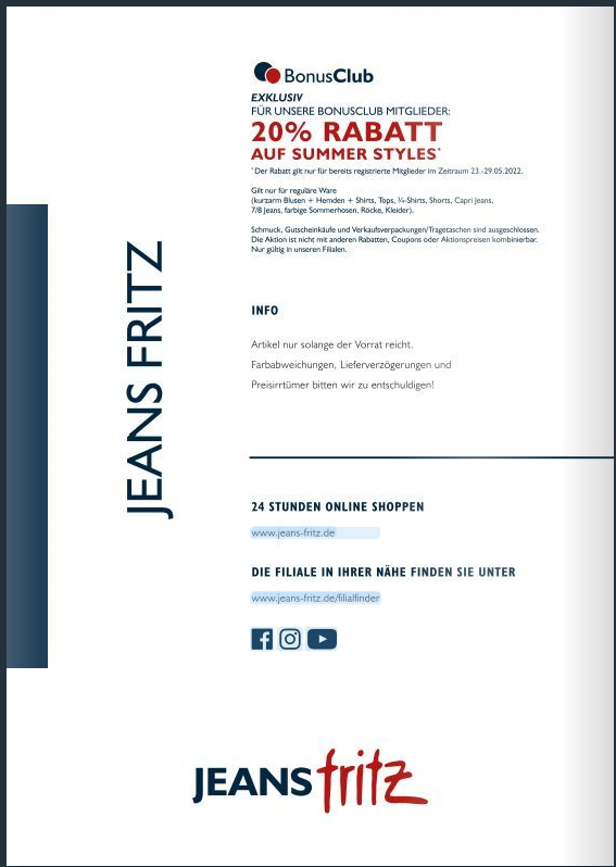 Prospekt Jeans Fritz 26.05.2022 - 08.06.2022