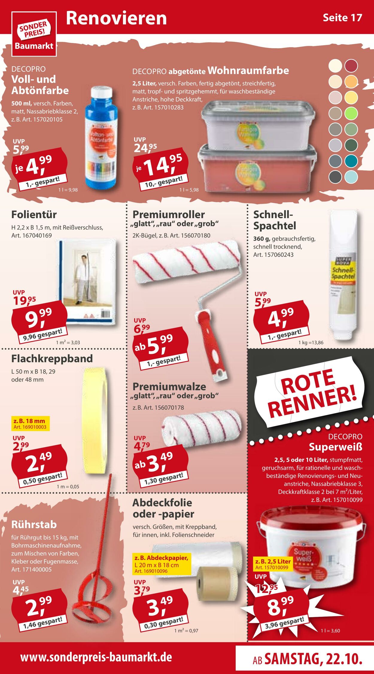 Prospekt Sonderpreis Baumarkt 22.10.2022 - 28.10.2022