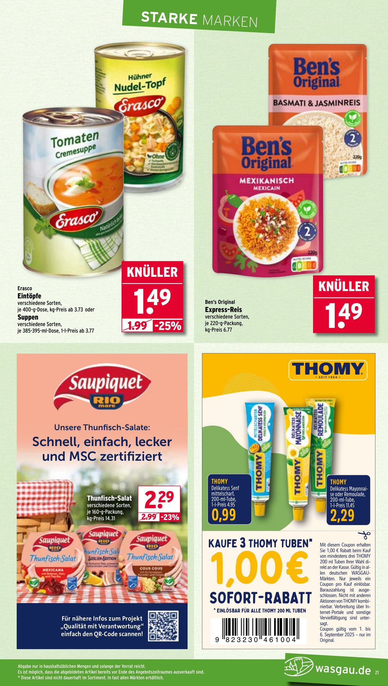 Prospekt Wasgau 01.09.2025 - 06.09.2025